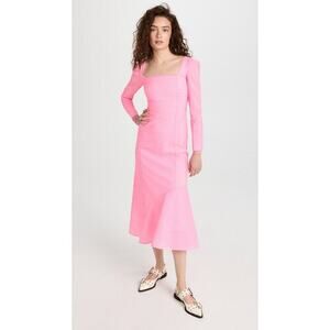 BROGGER Garcelle Midi Dress Pink Stripe Seersucker Long Sleeve NWT